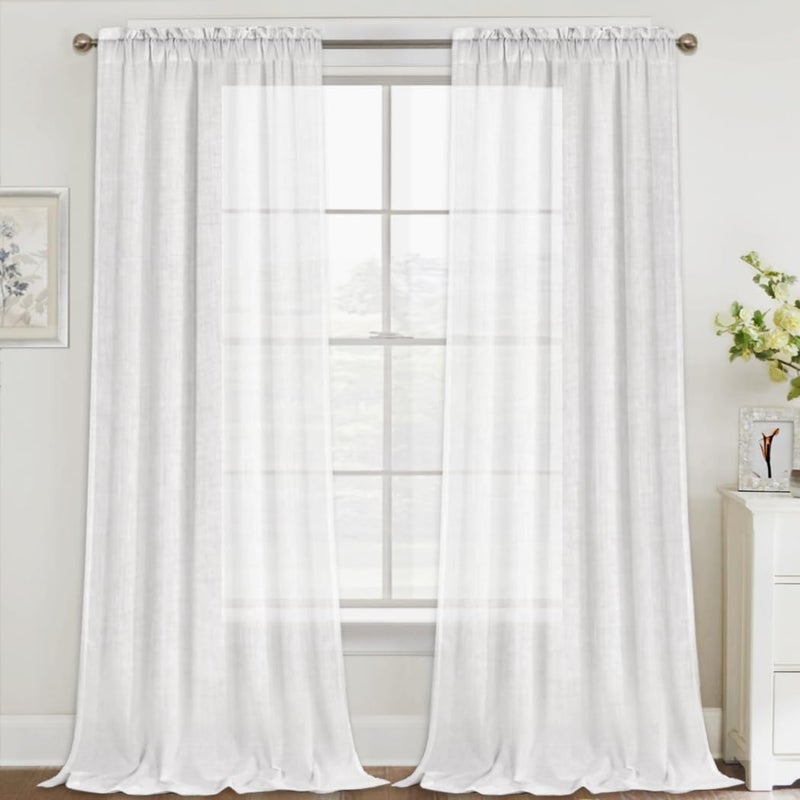 FantasDecor Off White Linen Curtains 108 Inch Length 2 Panels Set Natural Semi Sheer Curtains for Living Room Light Filtering Country Rustic Window Curtain Panels 52 W x 108 L,Off White - Image 1